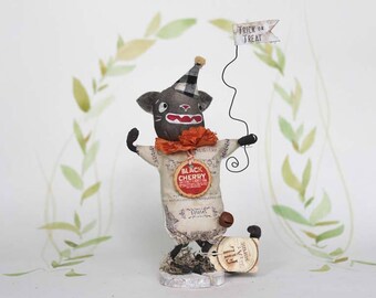 Figur schwarze Katze im vintage Stil Herbst Dekoration