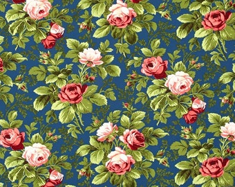 78092 - 1/2 yard of Verna Mosquera Indigo Rose Bloomfield in Midnight