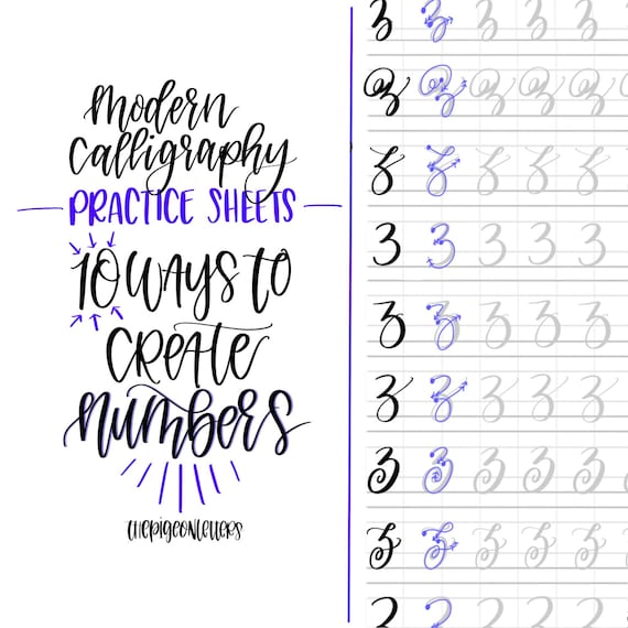 Modern Calligraphy Practice Sheets 10 Ways to Create Numbers