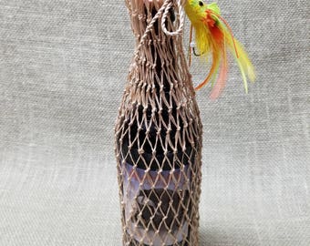 Fishing Net Gift Beer/Wine Bag - Chartreuse, Orange and Yellow Fishing Fly