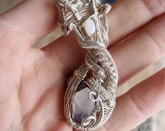 Sterling Silver Wirewrapped Pendant | Dumortierite-included Quartz, Opal