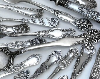 Gorgeous Silver Unique Ornate Antique Wedding Flatware Cake Knife Server Silverware Cream Sugar Bridal Floarl Chic Silver Serving Settingss