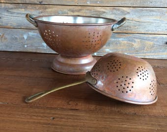 Vintage Copper Colander and Strainer Set - Free Shipping!