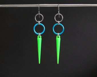 Neon Green Earrings, Spike Earrings, Neon Green Jewelry, Long Dangle Earrings, Lightweight Dangle Earrings, Hypoallergenic Earrings