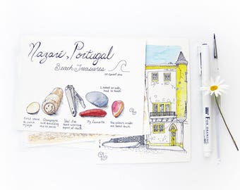 Custom Design Illustration Postcard: hand drawn, painted post card, custom art, watercolour illustration for travel or business, with prints