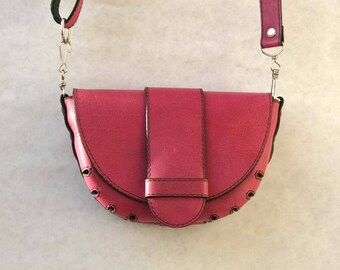 Small leather crossbody or belt purse, feminine shoulder / belt strap handbag, women bag, gift for her, light rose, pale magenta, debudok