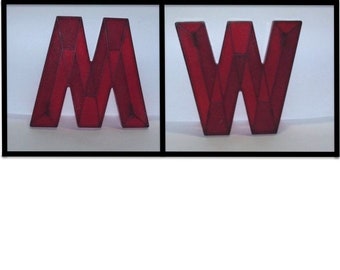 Vintage 50s Letter M / W, Movie Theater Marquee Letter, Mid Century Sign, Red Lucite Letter, Urban Industrial Initial, Art Deco Wall Hanging