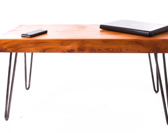 Chunky Yew Coffee Table on Hairpin Legs