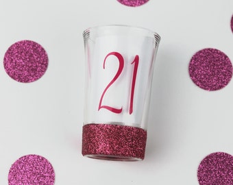 21st Birthday Shot Glass - Glitter Shot Glass - Birthday Shot Glass - 21st Birthday Gift for Her - Custom Shot Glass - Gifts Under 10