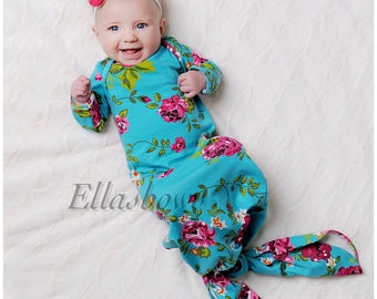 SALE....Soft Cotton Knotted Newborn Gown....Hospital Gown.... Bringing Home Baby