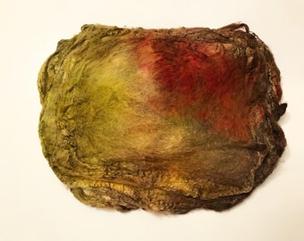 Hand Dyed Silk Fiber Mawata Silk Hankies for Felting, Spinning, Knitting. GOLD, TAN and GREEN.