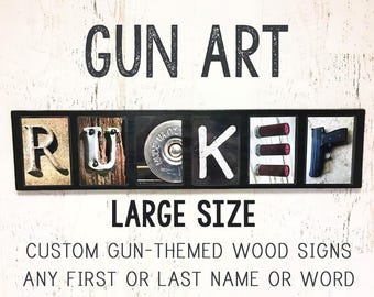 Gun Gifts for Men Husband Boyfriend Him, Gun Signs Custom Gun Sign Metal, Gun Art Wall, Gun Wall Art, Gun Artwork Gun Photo Letter Art LARGE