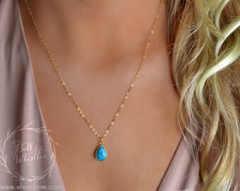 Delicate turquoise necklace, turquoise teardrop necklace, gemstone necklace, layering necklace, turquoise pendant necklace, gold
