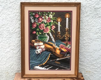 Vintage Paint-by-Number - Old Fashioned Still Life, Musical Theme, Double Matting, Nicely Framed