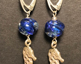 Dichroic and Silver "Seahorse" Earrings