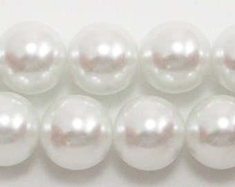 14mm White Glass Pearl Beads - 1 strand