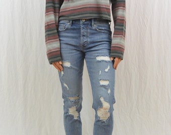 Upcycled Vans Cropped Hoodie, Lightweight, Size XS-Small, Skater, Striped, Tumblr Clothing, OOAK