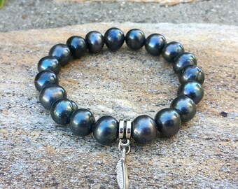 pearl bracelet ocean jewelry mens natural inspired feather stone bracelets om