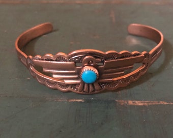 Vintage Bell Trading Post Sunbell Copper Cuff Turquoise,Southwest Southwestern Native American Cuff,Stamped Cuff, Thunderbird,Solid Copper