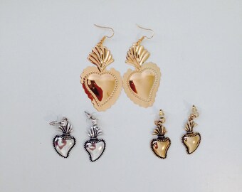 Earrings ex-Voto, Frida heart Mexican, Sacred Heart