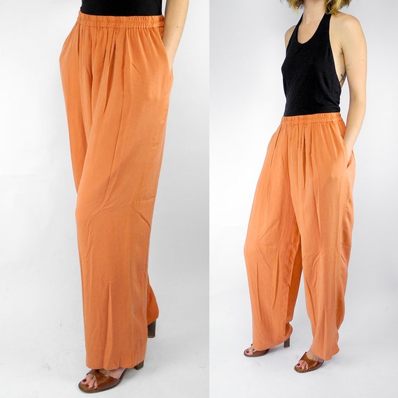 orange silk pants