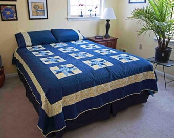 Blue and Yellow Queen Bed Quilt