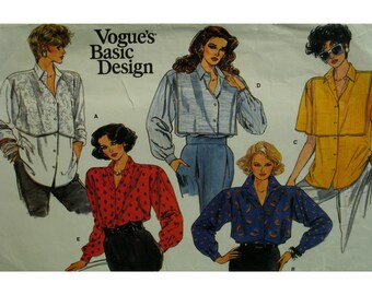 Loose Fitting Shirt Pattern, Shirt Tails, Yoke, Front/Back Overlay, Long/Short Sleeves, Collar, Cuffs, Vogue No. 1609 UNCUT Size 14 16 18