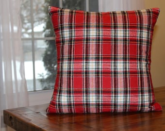 Cover, Throw Pillow, Plaid Pillow Cover, Cottage Decor, Country Decor, Red Plaid Christmas Pillow
