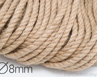 Jute rope 8mm Natural jute twine Jute rope Natural rope Plain twine Gift wrapping Craft twine Burlap cording Hemp twisted cord / 5 meters