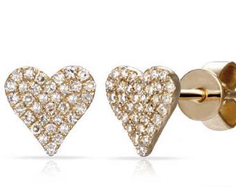 Heart LOVE Shaped Crawlers Small Diamond Stud Earrings 14k Gold - 0.20 Ct.