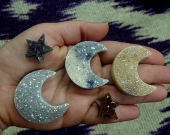 Mystic Light Shimmer Crescent Druzy - Titanium Treated Mystic Large Crescent Druzy Cabochon - Top Dillled for Bail - (Rk128B7-03)