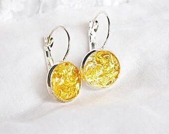 Raw Citrine jewelry, gift for woman Lucite stone earring, gift crystal jewelry Birthstone November Bright gift idea for wife shimmer jewelry