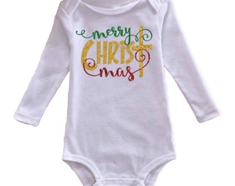 Merry CHRIST mas onesie - Christmas shirt - Baby clothes - My first Christmas - Christmas tree - Religious - Faith based