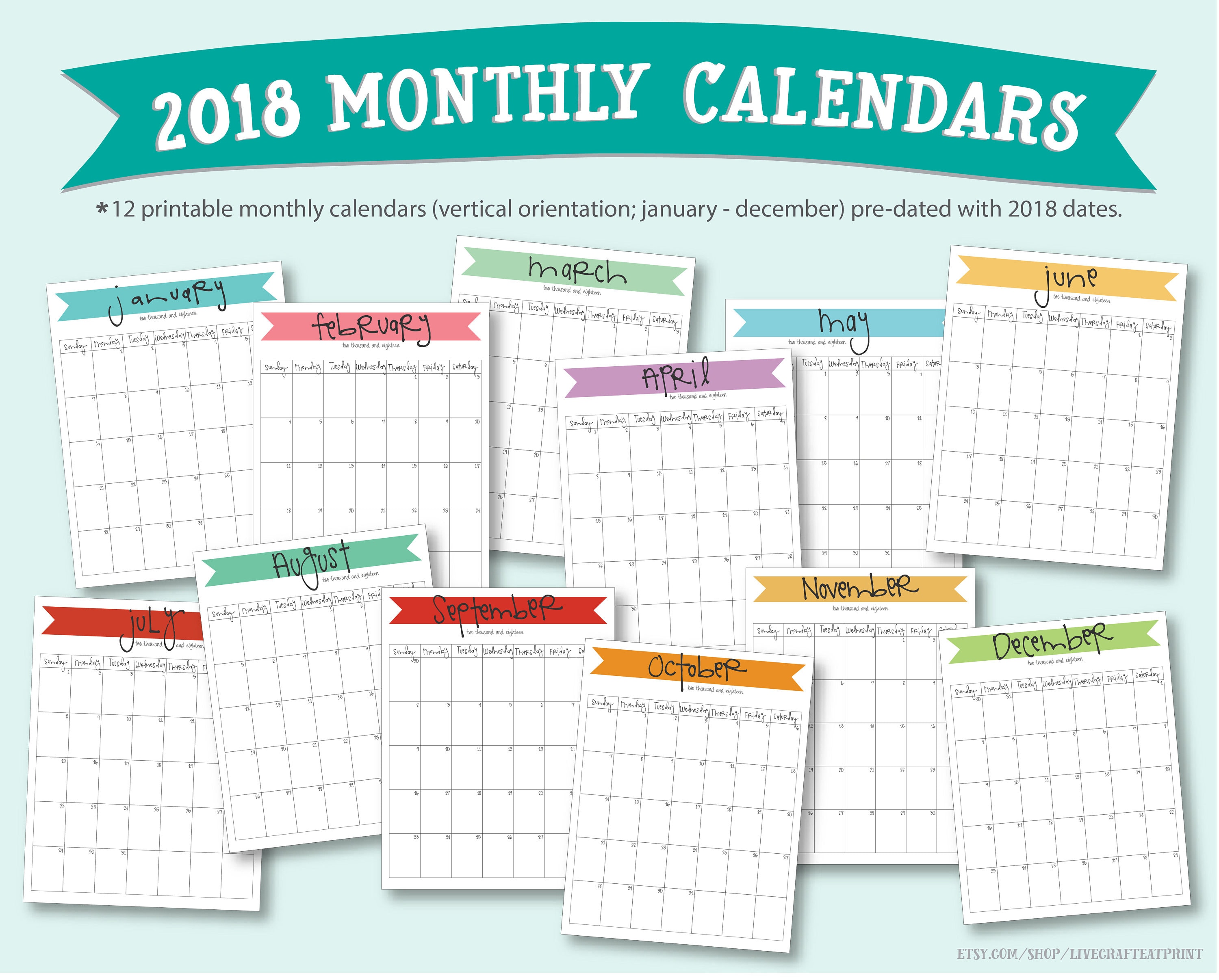 printable 2018 monthly calendars portraitvertical