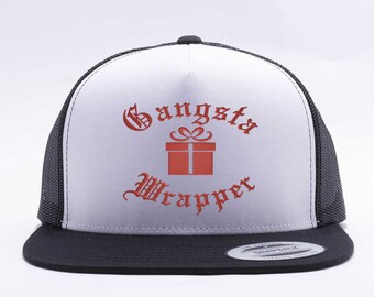 Gangsta Wrapper™. Trucker Hat. Flatbill. Snap Back Hat. Adjustable Size. Funny Christmas Cap. Gangsta Wrapper Hat. Embroidered.