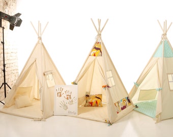 Kids nursery teepee cotton house. Wood kids bed house. Children bed house .Play wood house.Play wooden house bed.Kids teepee,enfant tipi bed