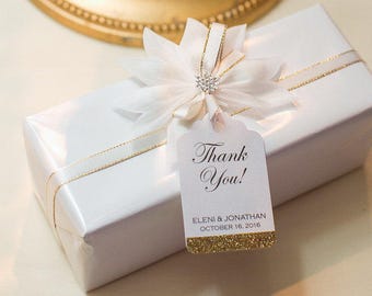 Glitter Thank You Tag - Formal Gift Tags - Wedding Favor Tags - Bridal Shower Tags - Glam Event Tag - Party Favor Tag - Various Colors