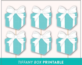 Printable Tiffany Box Cupcake Toppers Photo Booth Prop | Breakfast at Tiffany's Cupcake Toppers | Instant Download
