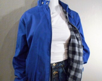 80s Blue Bomber Jacket Size Medium Flannel Lined Motorcyle collar