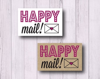 Happy Mail Stickers - 2 x 1.25" Rectangular Labels - Business Packaging - Mailing Stickers - Mailing Labels - Matte White or Kraft