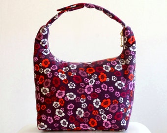 Insulated Lunch Bag, Women Lunch Bag, Women Small Purse, Girls Fabric Lunch Bag, Work Lunch Bag, Eco Friendly Lunch Tote, Purple Pansies