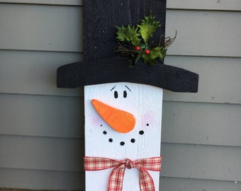Wood Snowman Door Decor - Wood Snowman Decoration - Wood Christmas Sign - Wood Snowman Sign - Rustic Snowman - Christmas Decor - Handmade