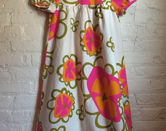 60s psychedelic babydoll dress / floral dress / hawaaiin dress / linen / Waltah Clarke's / xsmall - small