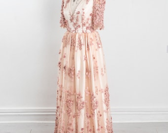 Sakura dusky rose and blush lace wedding dress