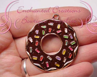 2" Brown with Multicolor Sprinkles Sweet Treat Donut, Chunky Pendant, Bookmark, KeyChain, Bookmark, Zipper Pull, Planner Charm, Purse Charm