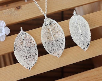 Silver Rose Silver Leaf Necklace, Real Leaf Necklace, Rose Leaf, Sterling Silver Leaf Necklace, Long Leaf, Slim Leaf, LC191