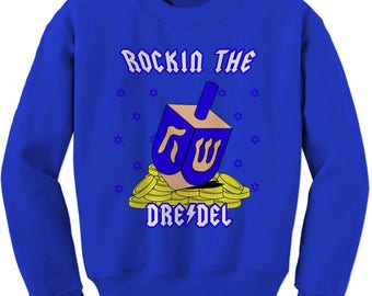 Rockin' The Dreidel Ugly Hanukkha Adult Crewneck Sweatshirt