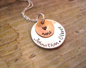 GIFT FOR NANA - Mother's Day gift, Gift for Grandma, Nana Necklace, Hand Stamped Necklace, Kids Names Necklace, Gift for Mom, Gift for Her