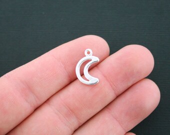 20 Moon Charms Antique Silver Tone 2 Sided Crescent Moon Charms- SC1589
