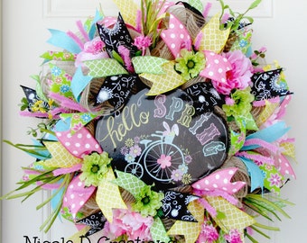 Deco Mesh Wreath- Front Door Wreaths- Spring Wreath